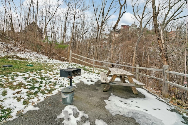 view of yard covered in snow