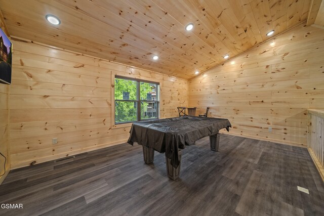1515 Rainbow Ridge Way, Sevierville, TN 37862 - recreation room featuring wooden ceiling, dark wood-type flooring, billiards table, lofted ceiling, and recessed lighting