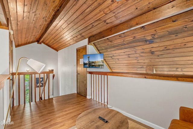 1452 N Arbon Ln, Gatlinburg, TN 37738 - hallway featuring an upstairs landing, wooden ceiling, and wood finished floors