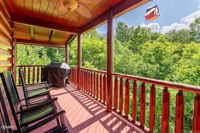 655 Stockton Dr, Sevierville, TN 37876 - wooden deck featuring area for grilling and ceiling fan