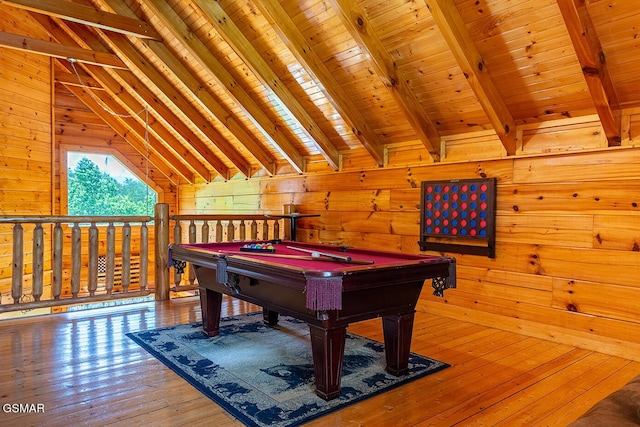 655 Stockton Dr, Sevierville, TN 37876 - playroom with wooden walls, wood ceiling, hardwood / wood-style floors, and billiards