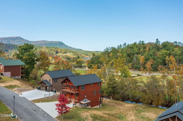 drone / aerial view with a mountain view