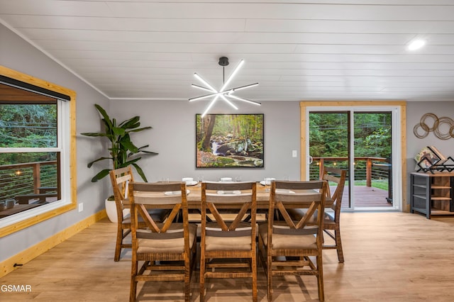 dining space with a healthy amount of sunlight, light wood finished floors, and baseboards