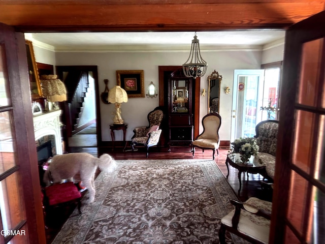 3451 Cosby Hwy, Cosby, TN 37722 - interior space featuring a chandelier, wood finished floors, crown molding, and baseboards