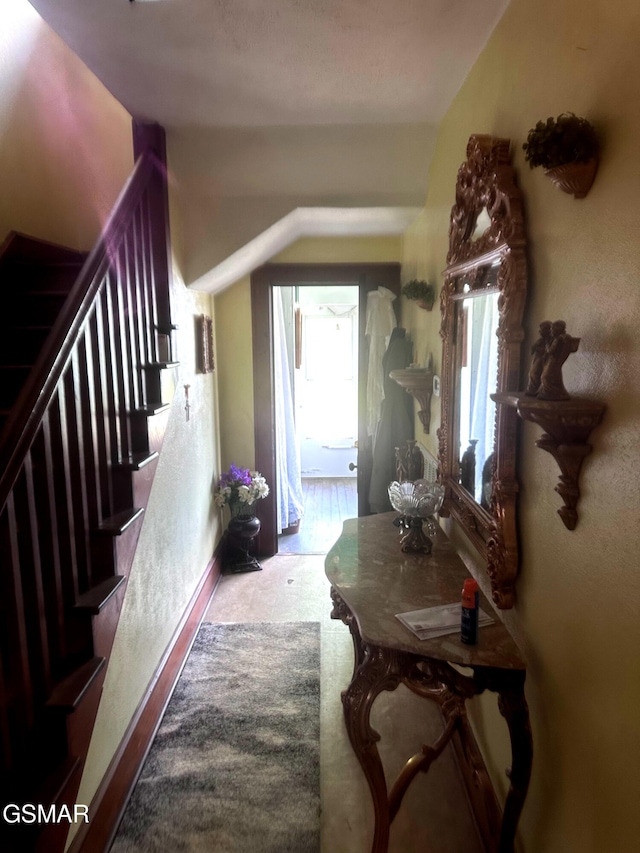 3451 Cosby Hwy, Cosby, TN 37722 - interior space with stairway, lofted ceiling, and baseboards