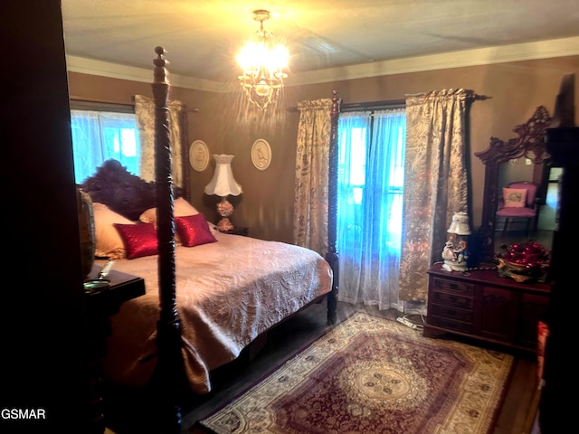 3451 Cosby Hwy, Cosby, TN 37722 - bedroom featuring crown molding, a notable chandelier, and multiple windows