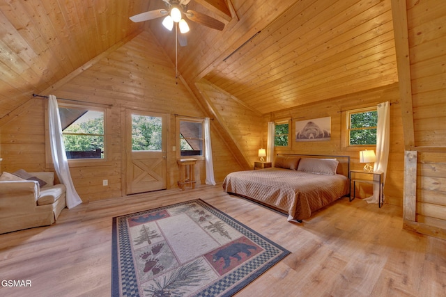 1619 Jed Trl, Sevierville, TN 37862 - bedroom with wooden walls, wood ceiling, lofted ceiling, wood finished floors, and access to exterior