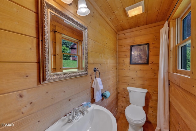 1619 Jed Trl, Sevierville, TN 37862 - bathroom with toilet, wooden walls, wood ceiling, and a sink
