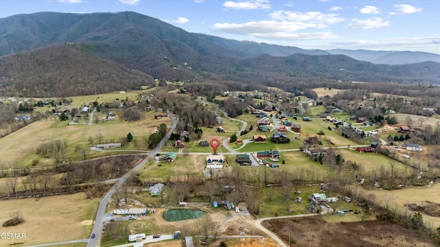 birds eye view of property with a mountain view