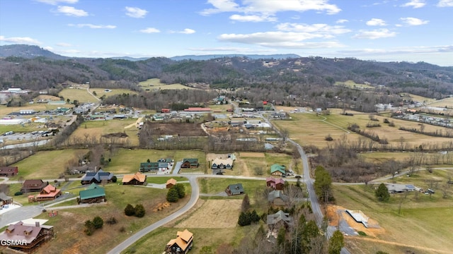 aerial view with a mountain view and a rural view