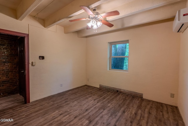 944 Smoky Mountain View Ct, Seymour, TN 37865 - empty room featuring beamed ceiling, wood finished floors, ceiling fan, and a wall mounted air conditioner