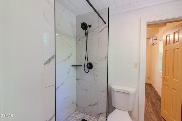 944 Smoky Mountain View Ct, Seymour, TN 37865 - bathroom with toilet, a marble finish shower, a wall mounted AC, and wood finished floors