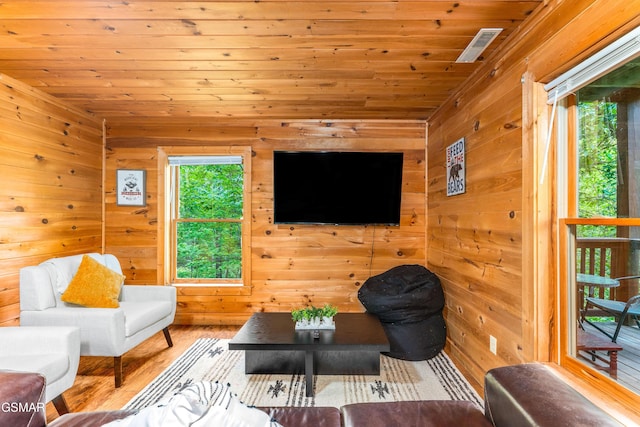 3186 Emerald Springs Loop, Pigeon Forge, TN 37862 - living area with wooden walls, wood ceiling, and wood finished floors