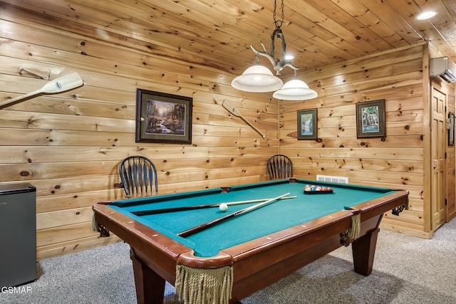 3828 Saddle Brook Way, Sevierville, TN 37862 - recreation room featuring carpet flooring, a wall mounted air conditioner, pool table, and visible vents