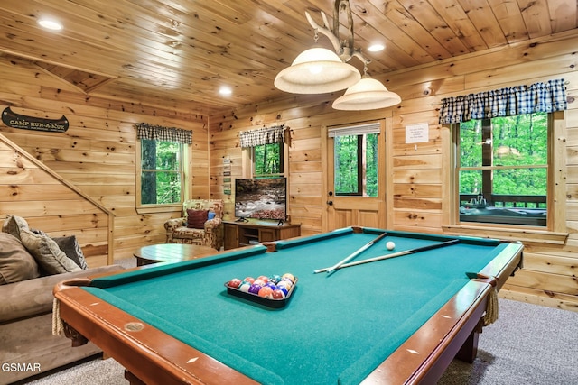 3828 Saddle Brook Way, Sevierville, TN 37862 - recreation room featuring carpet flooring, wood ceiling, and billiards