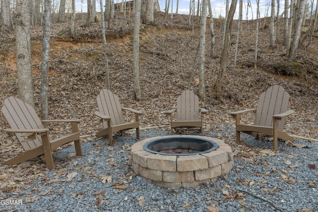 view of patio / terrace featuring a fire pit