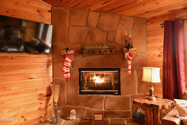 interior space with wooden ceiling and wooden walls