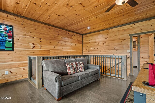 4541 Shangrila Way, Sevierville, TN 37876 - living area with wood ceiling, ceiling fan, wood walls, and wood finished floors