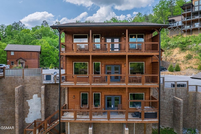 4541 Shangrila Way, Sevierville, TN 37876 - rear view of property with stairway, french doors, and a balcony