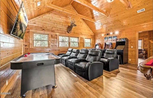 311 Caney Creek Rd, Pigeon Forge, TN 37863 - cinema with wood walls, wood finished floors, healthy amount of natural light, lofted ceiling, and wooden ceiling
