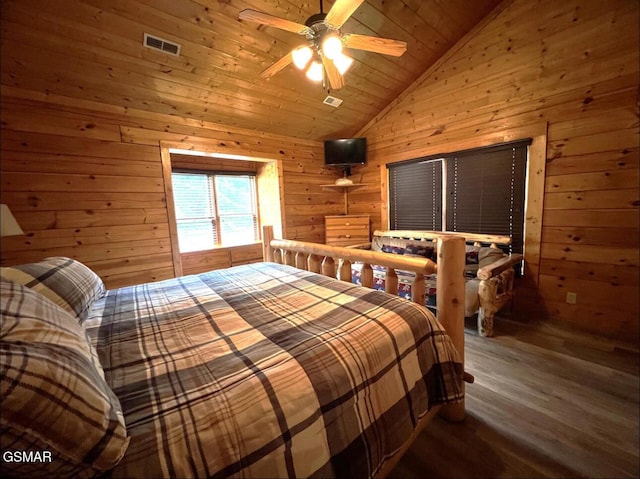 311 Caney Creek Rd, Pigeon Forge, TN 37863 - bedroom with wood walls, wood finished floors, wood ceiling, and high vaulted ceiling