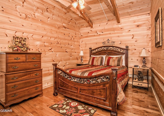 3510 Twin City Way, Pigeon Forge, TN 37863 - bedroom featuring wooden ceiling, light wood-style floors, and wood walls