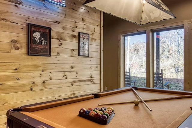 604 Cherokee Orchard Rd, Gatlinburg, TN 37738 - playroom with billiards table, wood walls, healthy amount of natural light, and carpet