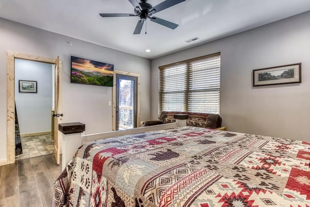 604 Cherokee Orchard Rd, Gatlinburg, TN 37738 - bedroom featuring wood finished floors, access to outside, a ceiling fan, and recessed lighting