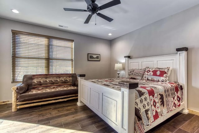 604 Cherokee Orchard Rd, Gatlinburg, TN 37738 - bedroom with dark wood-style floors, recessed lighting, and a ceiling fan
