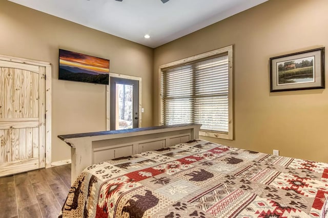 604 Cherokee Orchard Rd, Gatlinburg, TN 37738 - bedroom with wood finished floors, baseboards, recessed lighting, and a ceiling fan
