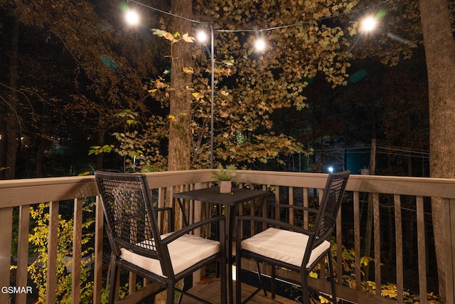 view of deck at night