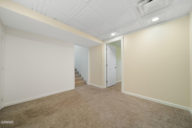 3206 Bativa Garden Ct, Sevierville, TN 37876 - finished basement featuring light carpet, recessed lighting, baseboards, stairs, and an ornate ceiling