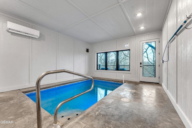 view of pool featuring a wall mounted air conditioner