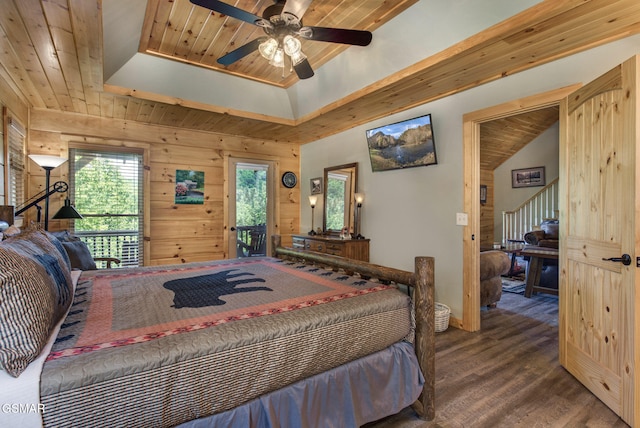 2319 Panther Way, Sevierville, TN 37876 - bedroom with wooden ceiling, access to outside, wood finished floors, and wooden walls