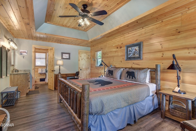 2319 Panther Way, Sevierville, TN 37876 - bedroom with multiple windows, wood finished floors, wooden walls, wooden ceiling, and a wainscoted wall