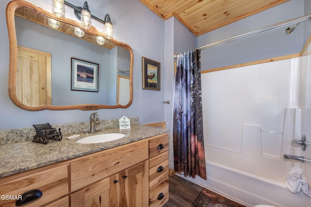 2319 Panther Way, Sevierville, TN 37876 - full bath with vanity, wooden ceiling, shower / tub combo, and wood finished floors