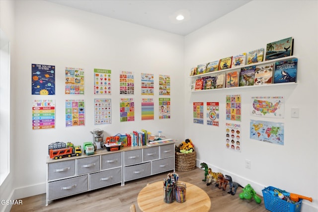 recreation room featuring light hardwood / wood-style floors