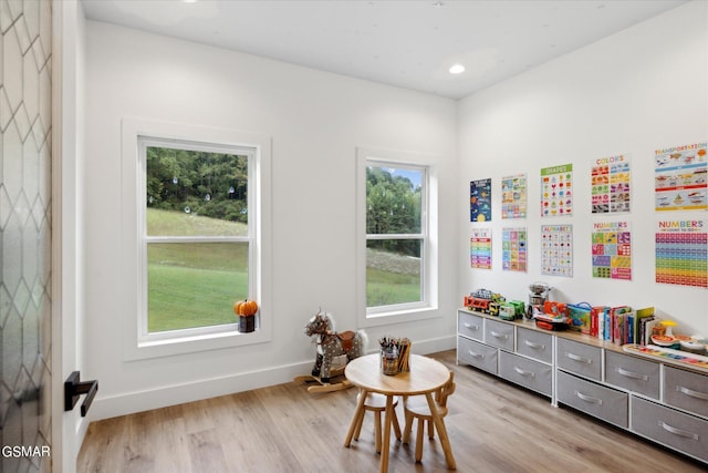 playroom with light wood-type flooring