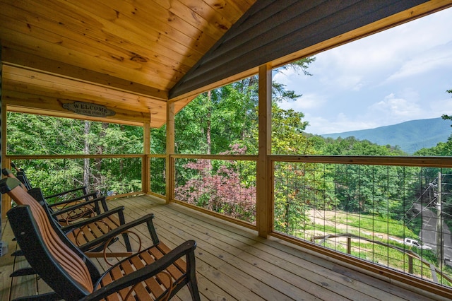 deck featuring a mountain view