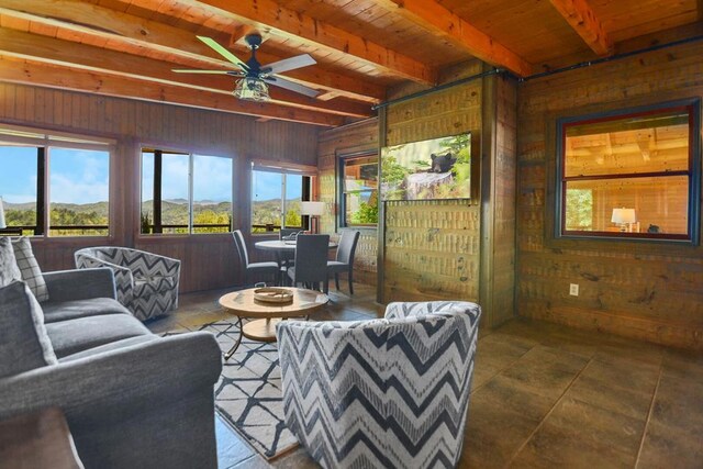 2837 Cedar Falls Way, Sevierville, TN 37862 - living room with plenty of natural light, beam ceiling, and wood walls