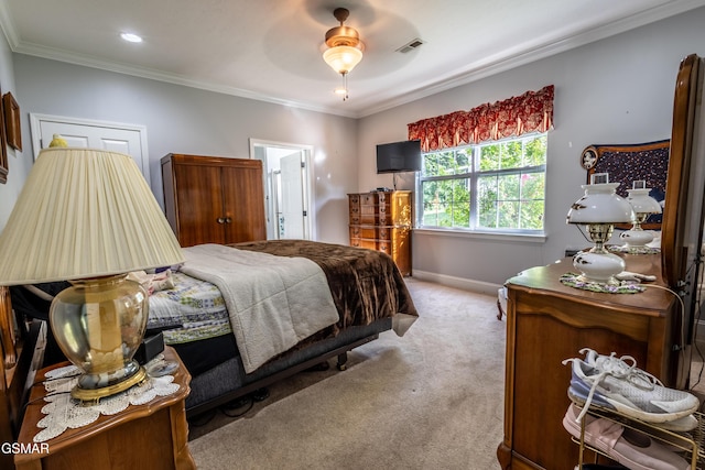 3518 Pebblebrook Way, Knoxville, TN 37921 - carpeted bedroom featuring visible vents, crown molding, baseboards, ceiling fan, and recessed lighting