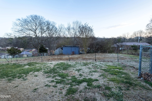 view of yard with a storage shed