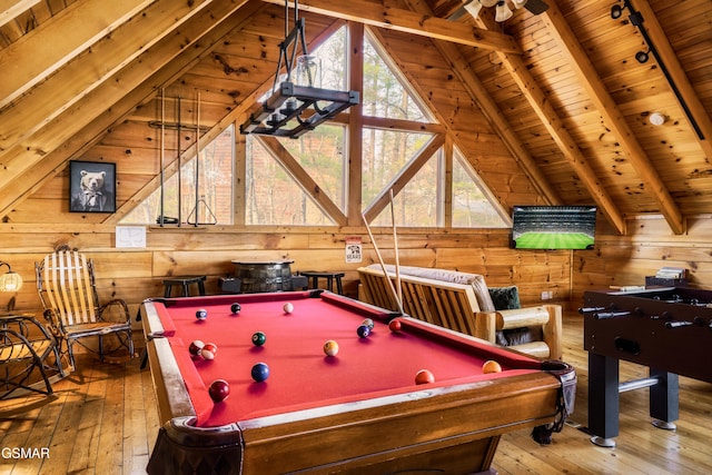 2017 Smoky Cove Rd, Sevierville, TN 37876 - recreation room featuring wood ceiling, wood walls, wood-type flooring, and billiards table
