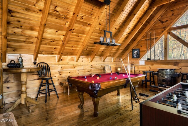 2017 Smoky Cove Rd, Sevierville, TN 37876 - recreation room featuring wooden ceiling, wood-type flooring, billiards, and wooden walls