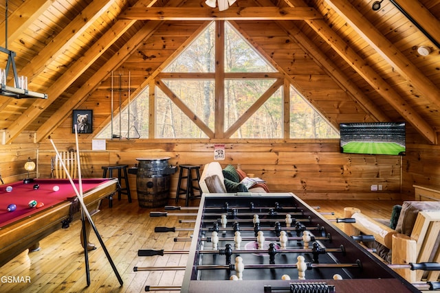 2017 Smoky Cove Rd, Sevierville, TN 37876 - playroom featuring wooden ceiling, wood walls, hardwood / wood-style flooring, and pool table