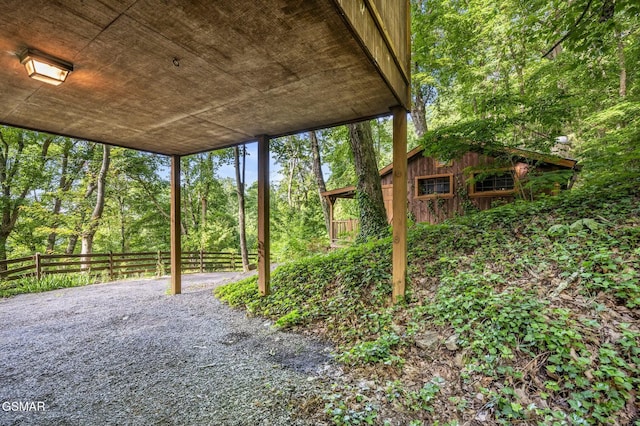 view of patio / terrace featuring an outbuilding