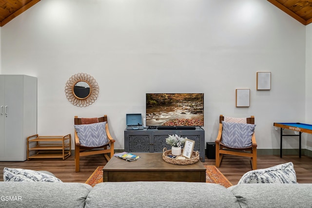 1719 Walker Trl, Sevierville, TN 37876 - living room with wood finished floors, wood ceiling, high vaulted ceiling, and baseboards