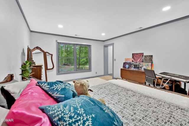 bedroom with crown molding