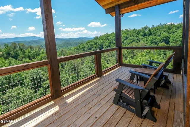 deck with a forest view