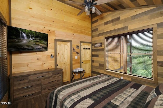 bedroom with wooden walls